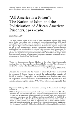 'Prison': the Nation of Islam and the Politicization of African American