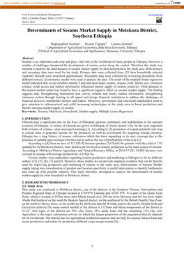 Determinants of Sesame Market Supply in Melokoza District, Southern Ethiopia