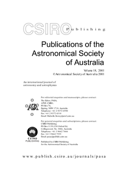 Publications of the Astronomical Society of Australia Volume 18, 2001 © Astronomical Society of Australia 2001