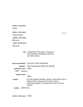 Colby Virginia Reed Atkinson James B. Footprints of the Past