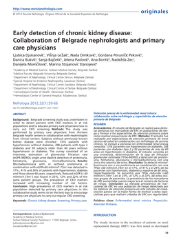 Early Detection of Chronic Kidney Disease: Collaboration of Belgrade