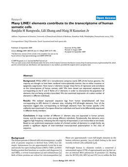 Many LINE1 Elements Contribute to the Transcriptome of Human Somatic Cells Sanjida H Rangwala, Lili Zhang and Haig H Kazazian Jr