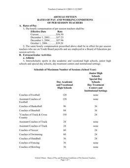 Article Fifteen Rates of Pay and Working Conditions of Per Session Teachers A