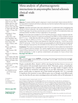 Meta-Analysis of Pharmacogenetic Interactions in Amyotrophic Lateral Sclerosis Clinical Trials