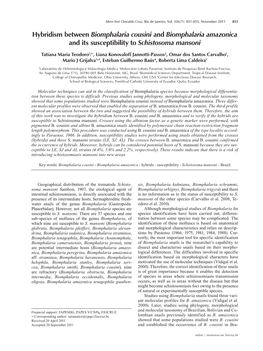 Hybridism Between Biomphalaria Cousini and Biomphalaria Amazonica and Its Susceptibility to Schistosoma Mansoni