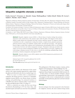 Idiopathic Subglottic Stenosis: a Review