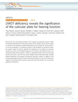 LMO7 Deficiency Reveals the Significance of the Cuticular Plate For