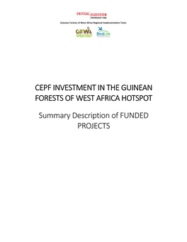 Cepf Investment in the Guinean Forests of West Africa Hotspot