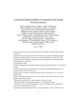 A Terrestrial Planet Candidate in a Temperate Orbit Around Proxima Centauri