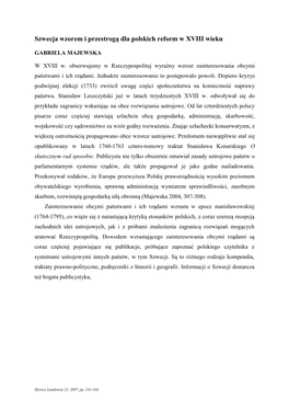 Szwecja Wzorem I Przestrogą Dla Polskich Reform W XVIII Wieku