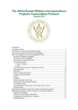 The Alfred Russel Wallace Correspondence Project's Transcription Protocol *Version 22.1*