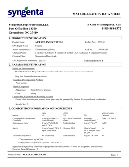 MATERIAL SAFETY DATA SHEET Syngenta Crop Protection, LLC