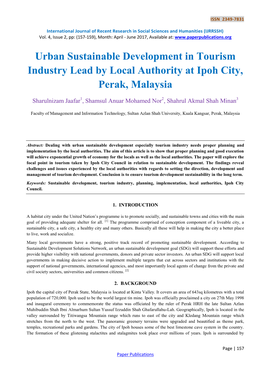 Urban Sustainable Development in Tourism Industry Lead by Local Authority at Ipoh City, Perak, Malaysia