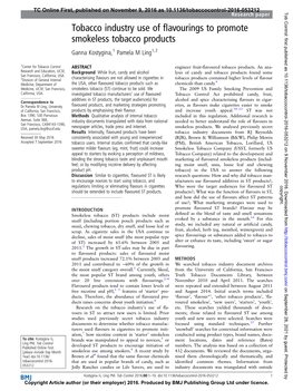 Tobacco Industry Use of Flavourings to Promote Smokeless Tobacco Products