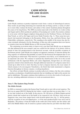 Çadir Höyük the 2008 Season Ronald L