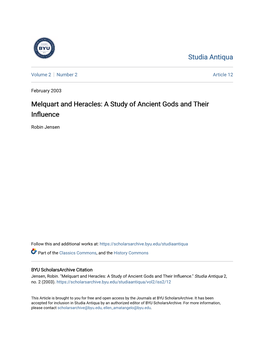 Melquart and Heracles: a Study of Ancient Gods and Their Influence