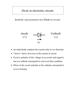 Diode in Electronic Circuits Anode Cathode (+) (-) Id