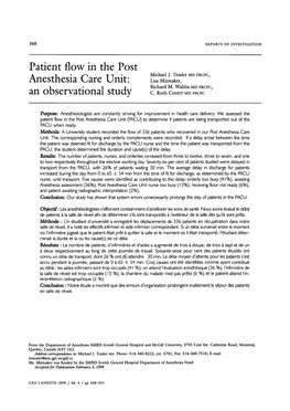 Patient Flow in the Post Anesthesia Care Unit: an Observational Study