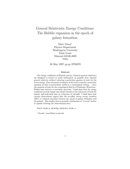 General Relativistic Energy Conditions: the Hubble Expansion in the Epoch of Galaxy Formation