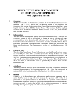 RULES of the SENATE COMMITTEE on BUSINESS and COMMERCE 83Rd Legislative Session