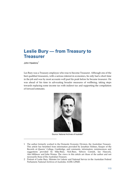 Leslie Bury — from Treasury to Treasurer