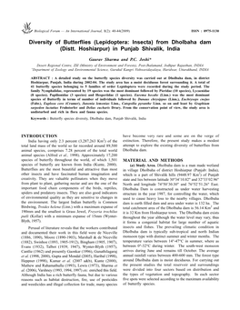 Diversity of Butterflies (Lepidoptera: Insecta) from Dholbaha Dam (Distt