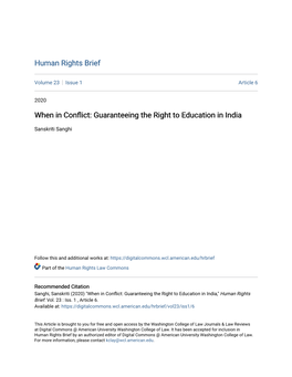 When in Conflict: Guaranteeing the Right to Education in India