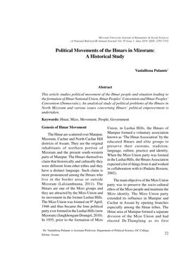 Political Movements of the Hmars in Mizoram: a Historical Study