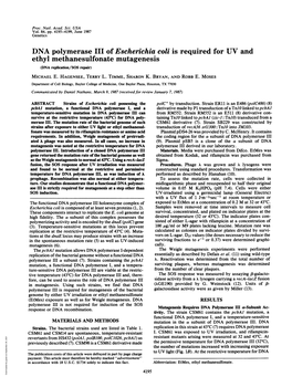 DNA Polymerase III of Escherichia Coli Is Required for Uvand Ethyl