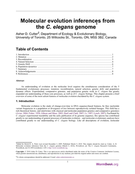 Molecular Evolution Inferences from the C. Elegans Genome* Asher D