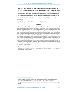 Factors That Affect the Success of Artificial Insemination in Cattle of Small Farmers in the O´Higgins Region of Central Chile