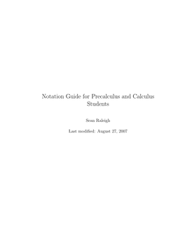 Notation Guide for Precalculus and Calculus Students