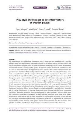 ﻿May Atyid Shrimps Act As Potential Vectors of Crayfish Plague?