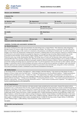 Module Definition Form (MDF)