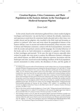 Croatian Regions, Cities-Communes, and Their Population in the Eastern Adriatic in the Travelogues of Medieval European Pilgrims