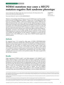 WDR45 Mutations May Cause a MECP2 Mutation-Negative Rett Syndrome Phenotype