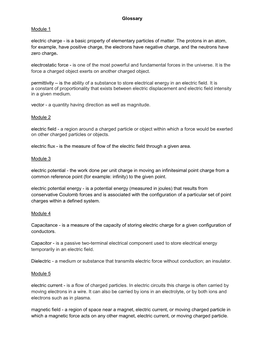 Glossary Module 1 Electric Charge