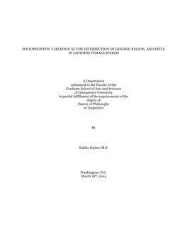 Sociophonetic Variation at the Intersection of Gender, Region, and Style in Japanese Female Speech