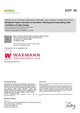 Mongolian Higher Education in Transition. Planning and Responding