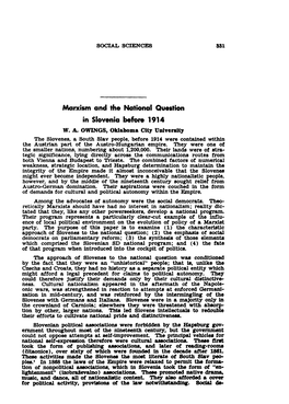 Marxism and the National Question in Slovenia Before 1914 W