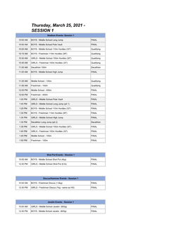 Thursday, March 25, 2021 - SESSION 1 Stadium Events- Session 1