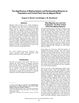 The Significance of Mating System and Nonbreeding Behavior to Population and Forest Patch Use by Migrant Birds1