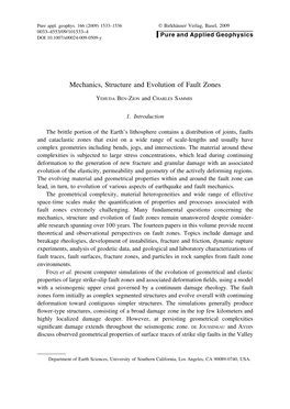 Mechanics, Structure and Evolution of Fault Zones