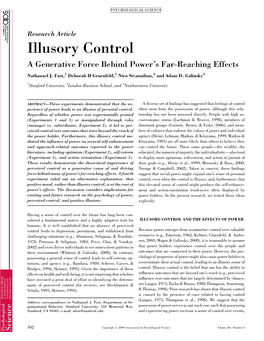 Illusory Control: a Generative Force Behind Power's Far-Reaching Effects