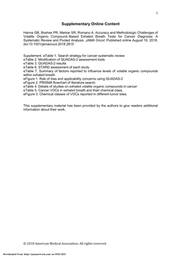 Accuracy and Methodologic Challenges of Volatile Organic Compound–Based Exhaled Breath Tests for Cancer Diagnosis: a Systematic Review and Pooled Analysis