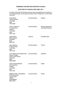 Tonbridge and Malling Borough Council Election