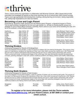 Love and Logic in the School (Workshops for Parents)