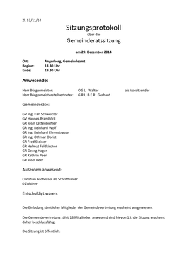 Sitzungsprotokoll Über Die Gemeinderatssitzung