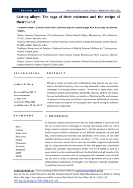 Casting Alloys: the Saga of Their Existence and the Recipe of Their Blend