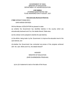 Government of India Ministry of Education Department of Higher Education